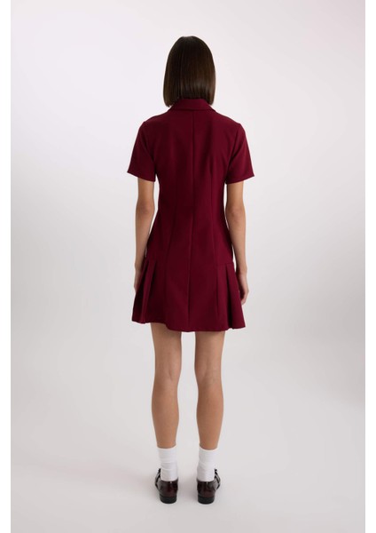 Polo Yaka Basic Düz Kısa Kollu Pileli Mini Elbise D4203AX24AU
