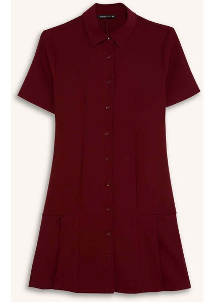 Polo Yaka Basic Düz Kısa Kollu Pileli Mini Elbise D4203AX24AU