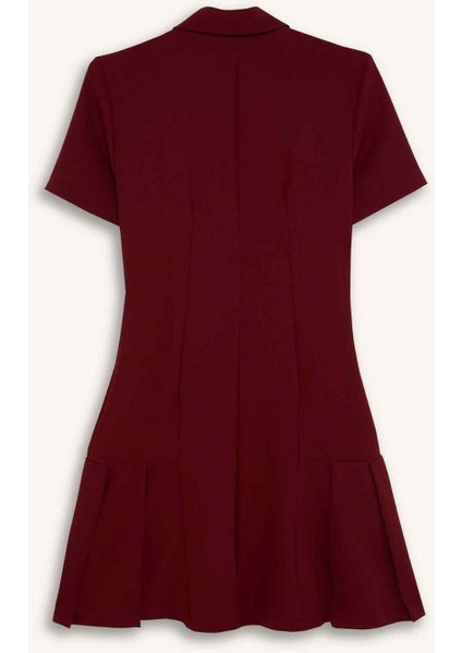 Polo Yaka Basic Düz Kısa Kollu Pileli Mini Elbise D4203AX24AU