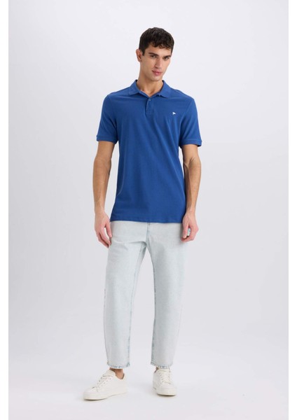 %100 Pamuk Slim Fit Dar Kesim Polo Yaka Kısa Kollu Tişört D7665AX25SP