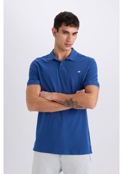 %100 Pamuk Slim Fit Dar Kesim Polo Yaka Kısa Kollu Tişört D7665AX25SP