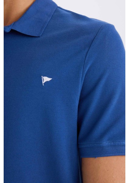%100 Pamuk Slim Fit Dar Kesim Polo Yaka Kısa Kollu Tişört D7665AX25SP