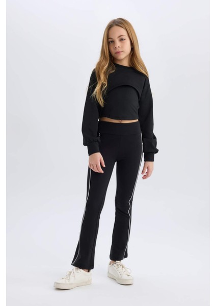 Kız Çocuk Beli Lastikli Biyeli Uzun Tayt D9821A825SP