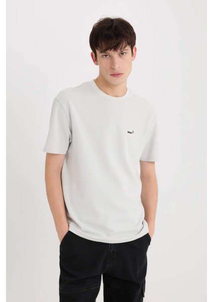 Regular Fit Bisiklet Yaka Ütü Gerektirmeyen Nefes Alabilen Baskılı Kısa Kollu Ağır Kumaş Tişört D5514AX25SP