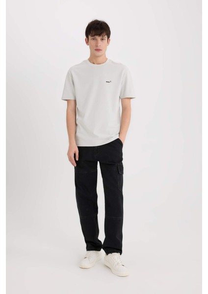 Regular Fit Bisiklet Yaka Ütü Gerektirmeyen Nefes Alabilen Baskılı Kısa Kollu Ağır Kumaş Tişört D5514AX25SP