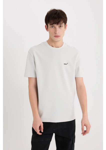 Regular Fit Bisiklet Yaka Ütü Gerektirmeyen Nefes Alabilen Baskılı Kısa Kollu Ağır Kumaş Tişört D5514AX25SP