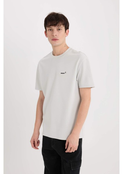 Regular Fit Bisiklet Yaka Ütü Gerektirmeyen Nefes Alabilen Baskılı Kısa Kollu Ağır Kumaş Tişört D5514AX25SP