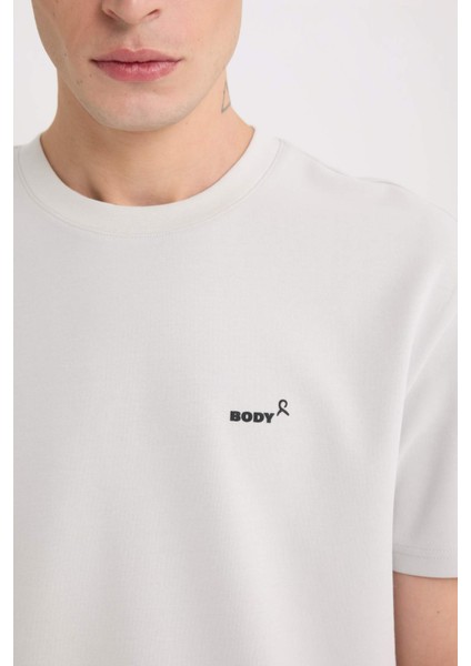 Regular Fit Bisiklet Yaka Ütü Gerektirmeyen Nefes Alabilen Baskılı Kısa Kollu Ağır Kumaş Tişört D5514AX25SP