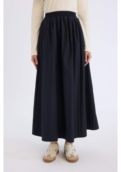 A Kesim Beli Lastikli Paraşüt Kumaş Maxi Tesettür Etek E1265AX25SP