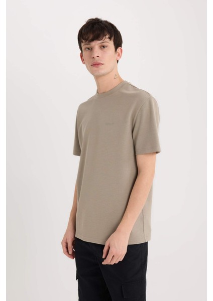 Regular Fit Bisiklet Yaka Ütü Gerektirmeyen Nefes Alabilen Baskılı Kısa Kollu Ağır Kumaş Tişört D5514AX25SP