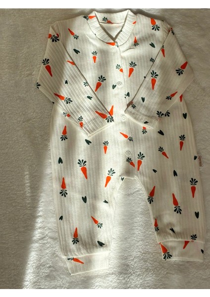 Tuem Baby %100 Cotton Kumaş Yumuşak Havuç Desenli Uzun Kollu Çıtçıtlı Tek Parça Unisex Bebek Tulum fiyatları