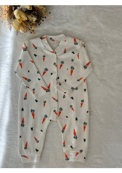 Tuem Baby %100 Cotton Kumaş Yumuşak Havuç Desenli Uzun Kollu Çıtçıtlı Tek Parça Unisex Bebek Tulum fırsatları