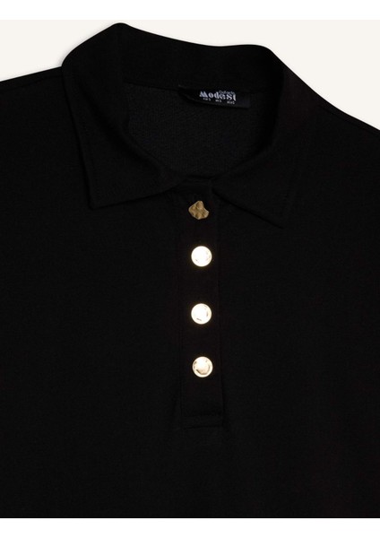 Regular Fit Gömlek Yaka Basic Düz Uzun Kollu Pike Maxi Elbise E1417AX24WN