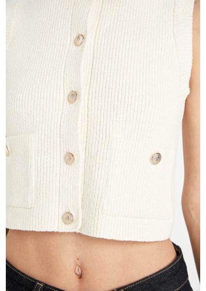 Regular Fit Crop Düğmeli Klasik Triko Yelek E1479AX24WN