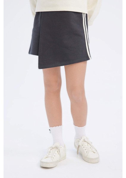 Kız Çocuk 2'li Takım Baskılı Sweatshirt Şort Etek D9232A825SP