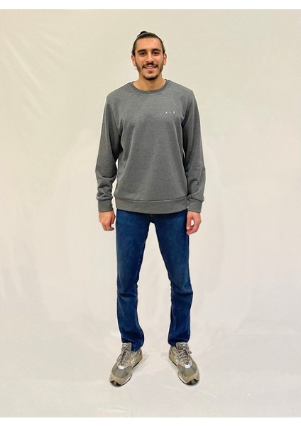 Erkek Bisiklet Yaka Rahat Kalıp 3 Iplik Kalın Ar Nakışlı Sweatshirt SPR24SW33