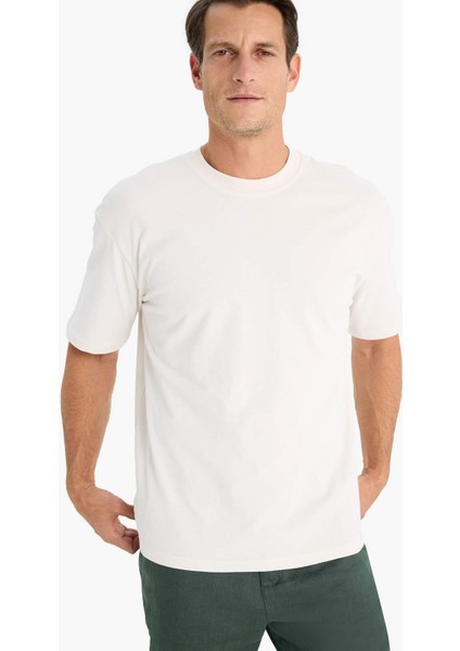 %100 Pamuk Boxy Fit Bisiklet Yaka Basic Düz Kısa Kollu Tişört D7481AX25SP