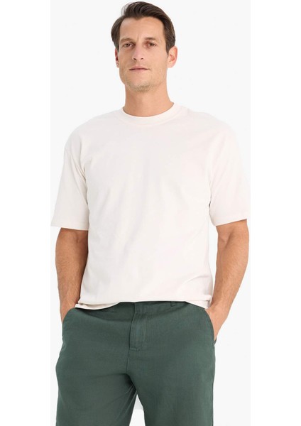 %100 Pamuk Boxy Fit Bisiklet Yaka Basic Düz Kısa Kollu Tişört D7481AX25SP