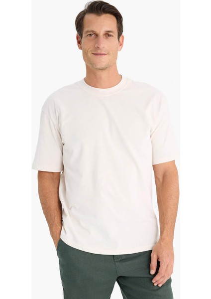 %100 Pamuk Boxy Fit Bisiklet Yaka Basic Düz Kısa Kollu Tişört D7481AX25SP