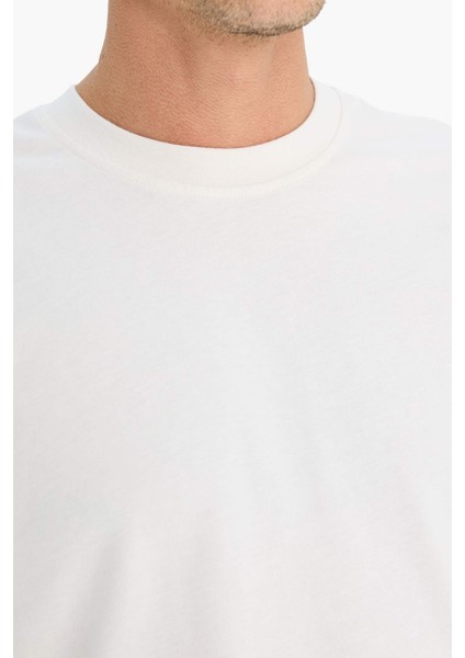 %100 Pamuk Boxy Fit Bisiklet Yaka Basic Düz Kısa Kollu Tişört D7481AX25SP