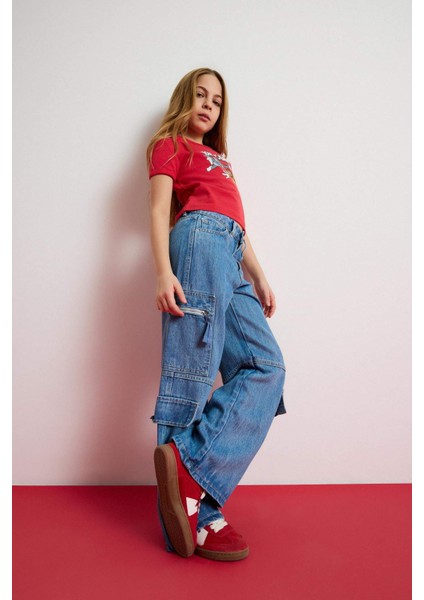 Kız Çocuk Wide Leg Kargo Geniş Bol Paça Jean Pantolon D9695A825SM