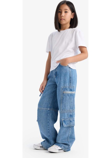 Kız Çocuk Wide Leg Kargo Geniş Bol Paça Jean Pantolon D9695A825SM