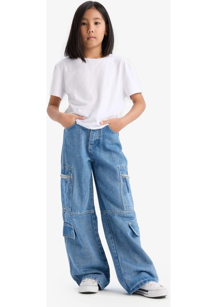 Kız Çocuk Wide Leg Kargo Geniş Bol Paça Jean Pantolon D9695A825SM