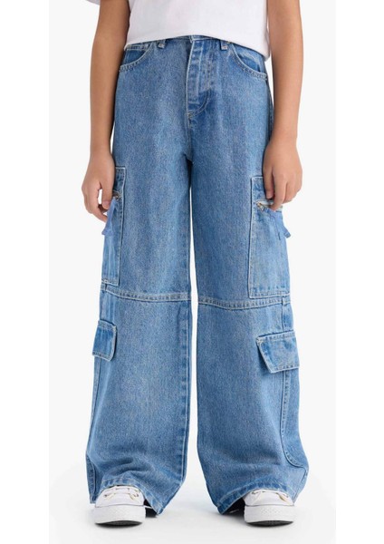 Kız Çocuk Wide Leg Kargo Geniş Bol Paça Jean Pantolon D9695A825SM