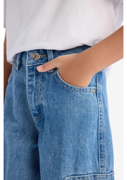 Kız Çocuk Wide Leg Kargo Geniş Bol Paça Jean Pantolon D9695A825SM