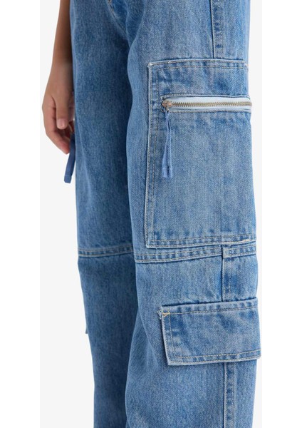 Kız Çocuk Wide Leg Kargo Geniş Bol Paça Jean Pantolon D9695A825SM
