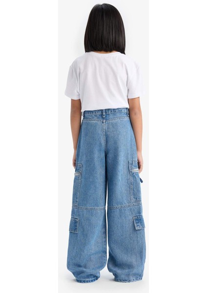 Kız Çocuk Wide Leg Kargo Geniş Bol Paça Jean Pantolon D9695A825SM