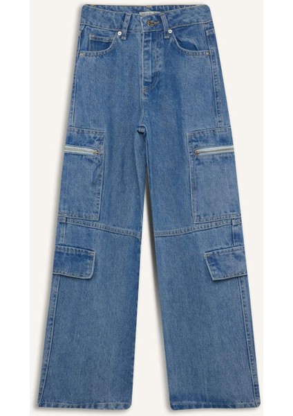 Kız Çocuk Wide Leg Kargo Geniş Bol Paça Jean Pantolon D9695A825SM