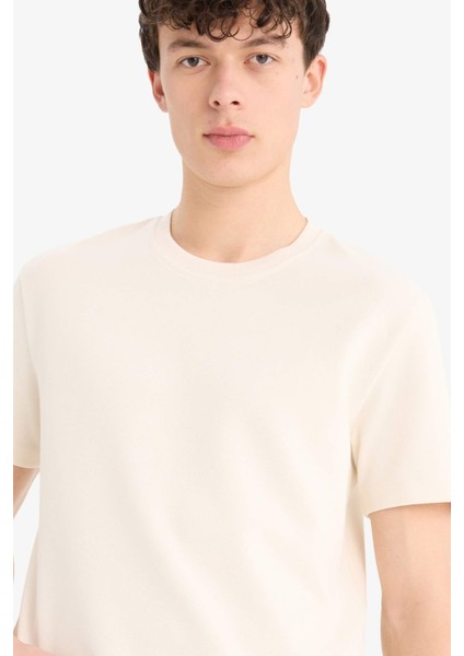 Regular Fit Bisiklet Yaka Dokulu Basic Düz Kısa Kollu Twill Tişört D7912AX25SP