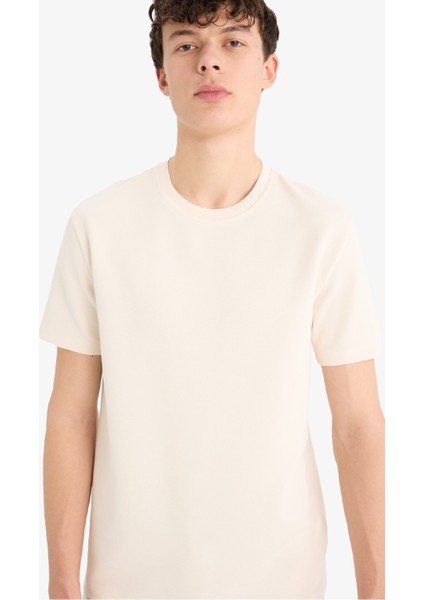 Regular Fit Bisiklet Yaka Dokulu Basic Düz Kısa Kollu Twill Tişört D7912AX25SP