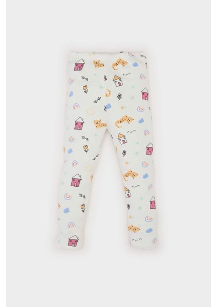 Kız Bebek Pijama Takımı Desenli Kısa Kollu Fitilli Kaşkorse Üst Beli Lastikli Uzun Alt E1540A525SM