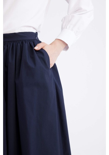 A Kesim Beli Fermuarlı Basic Düz Poplin Kumaş Maxi Etek E0464AX24AU