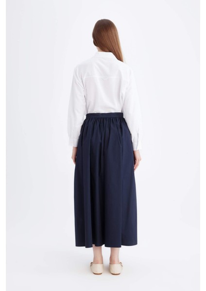 A Kesim Beli Fermuarlı Basic Düz Poplin Kumaş Maxi Etek E0464AX24AU