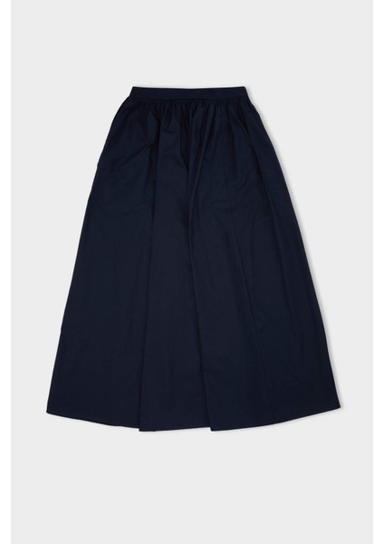 A Kesim Beli Fermuarlı Basic Düz Poplin Kumaş Maxi Etek E0464AX24AU