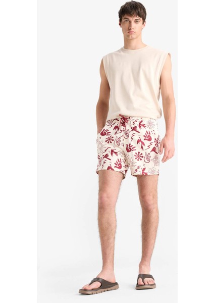 Desenli File Astarlı Kısa Boy Deniz Şortu E1028AX25HS