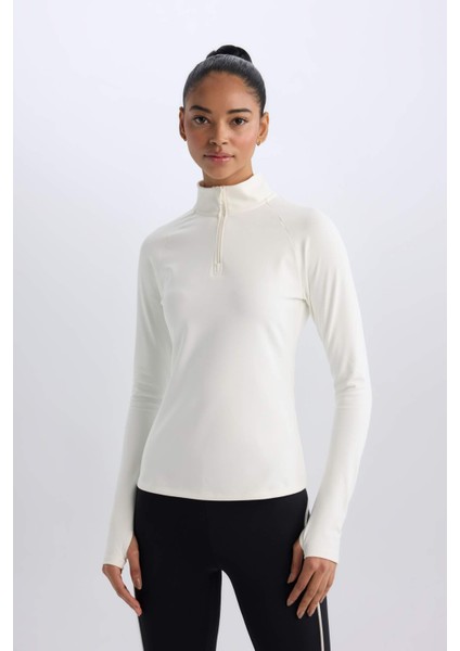 Fit Standart Fit Dik Yaka Fermuarlı İçi Yumuşak Tüylü Sporcu Uzun Kollu Tişört