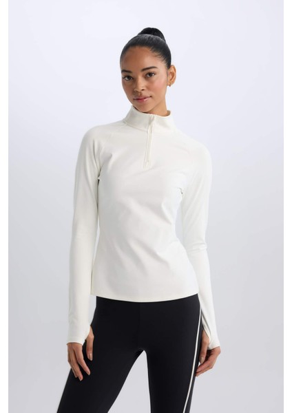 Fit Standart Fit Dik Yaka Fermuarlı İçi Yumuşak Tüylü Sporcu Uzun Kollu Tişört