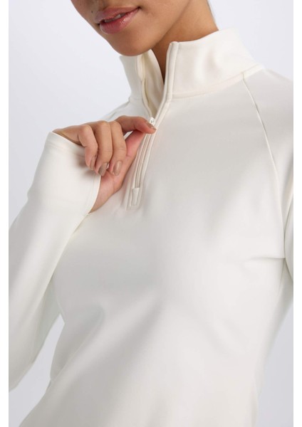 Fit Standart Fit Dik Yaka Fermuarlı İçi Yumuşak Tüylü Sporcu Uzun Kollu Tişört