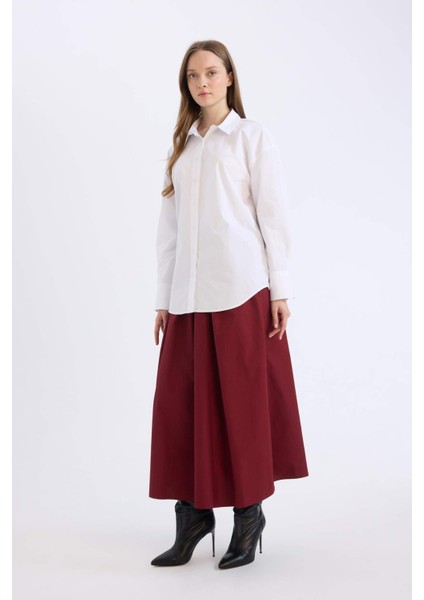 A Kesim Beli Fermuarlı Basic Düz Poplin Kumaş Maxi Etek E0464AX24AU