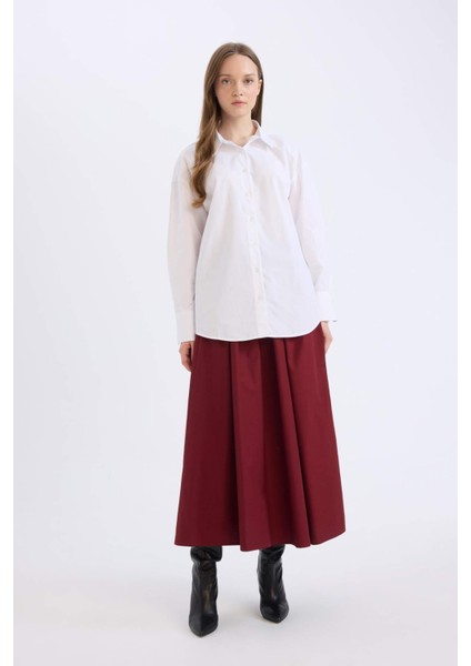 A Kesim Beli Fermuarlı Basic Düz Poplin Kumaş Maxi Etek E0464AX24AU