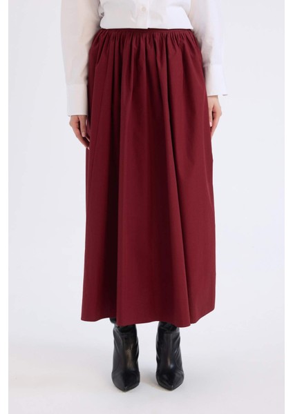 A Kesim Beli Fermuarlı Basic Düz Poplin Kumaş Maxi Etek E0464AX24AU