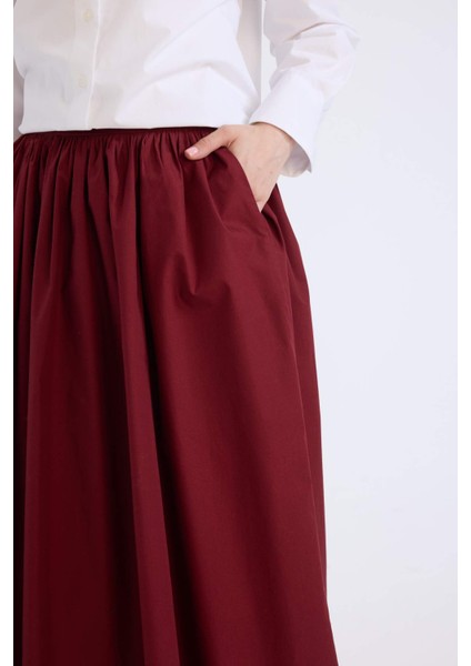 A Kesim Beli Fermuarlı Basic Düz Poplin Kumaş Maxi Etek E0464AX24AU