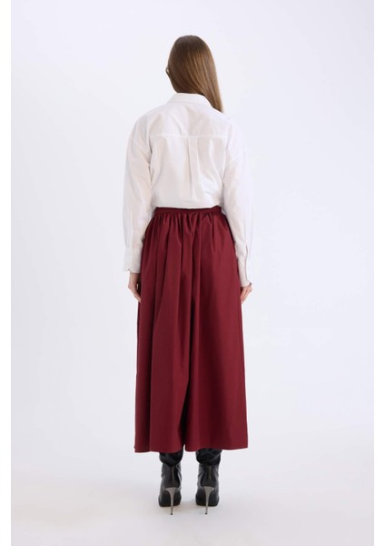 A Kesim Beli Fermuarlı Basic Düz Poplin Kumaş Maxi Etek E0464AX24AU