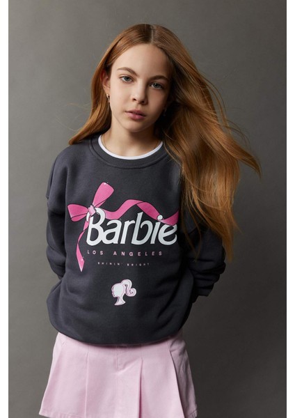 Kız Çocuk Barbie Relax Fit Bisiklet Yaka Sweatshirt D8831A825SP