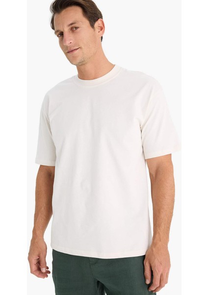 %100 Pamuk Boxy Fit Bisiklet Yaka Basic Düz Kısa Kollu Tişört D7481AX25SP