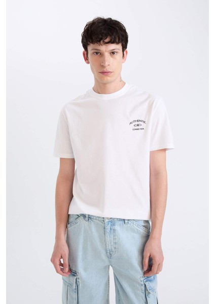 %100 Pamuk Regular Fit Bisiklet Yaka Baskılı Kısa Kollu Tişört D5561AX25SP